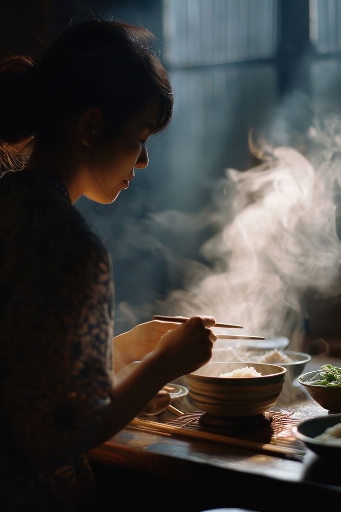 A woman making shushi food restaurant chopsticks.