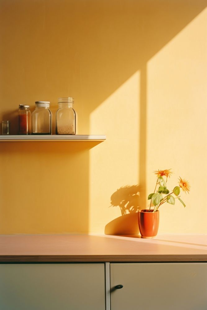 A kitchen furniture flower shelf.