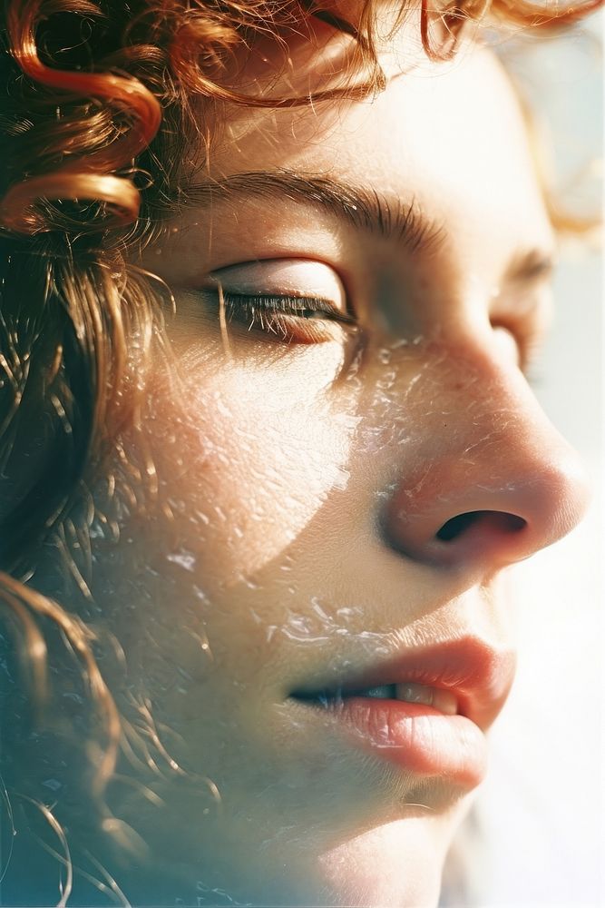Closeup woman face skin photography portrait.