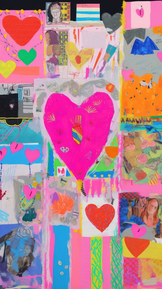 Different neon colored collage art heart.