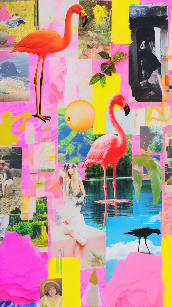 Summer theme collage art flamingo.