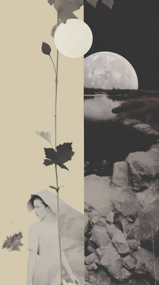Nature theme with black and white art outdoors collage.