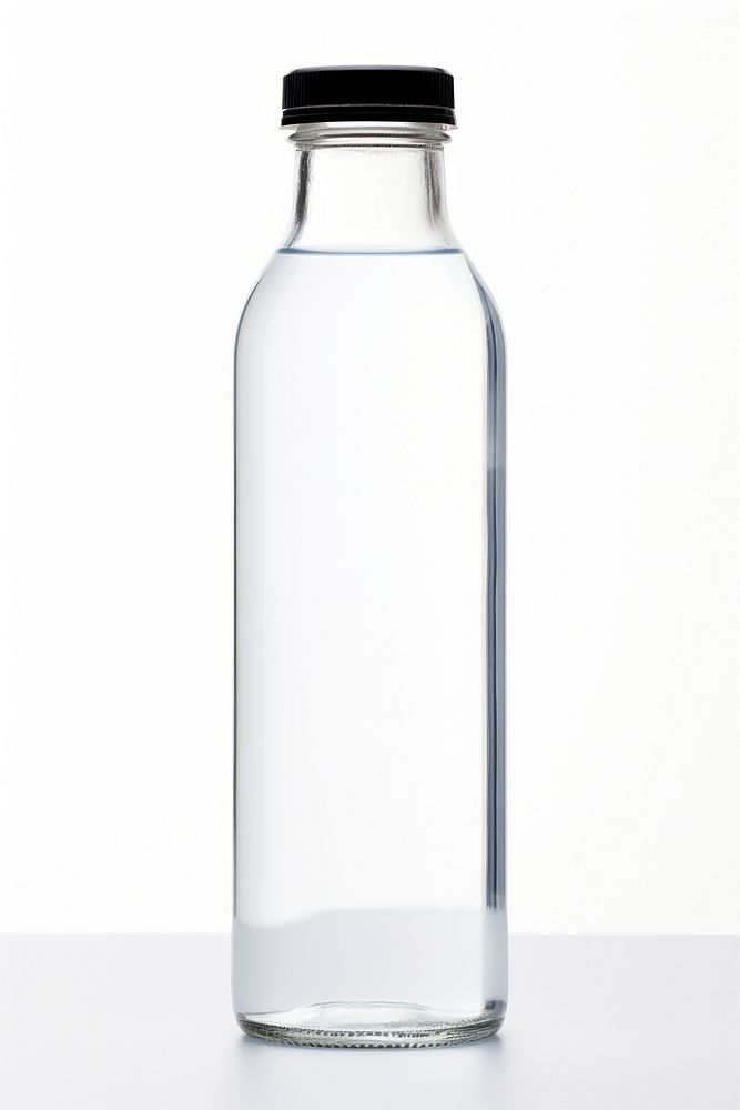 Transparent plastic water bottle with white silicone rubber lid glass jar white background. AI generated Image by rawpixel.