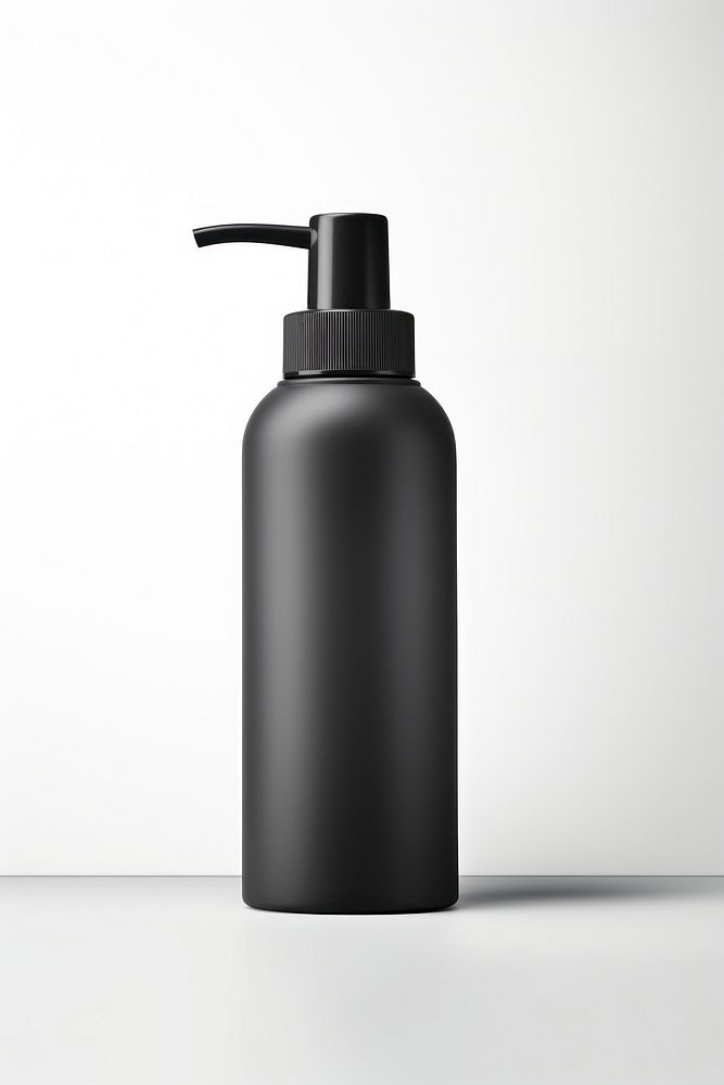 Shampoo bottle with a pump in black white background container drinkware. AI generated Image by rawpixel.