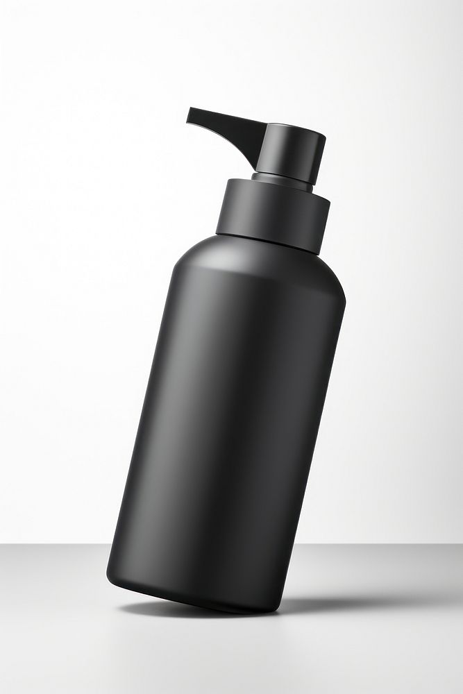 Shampoo bottle with a pump in black white background monochrome container. AI generated Image by rawpixel.