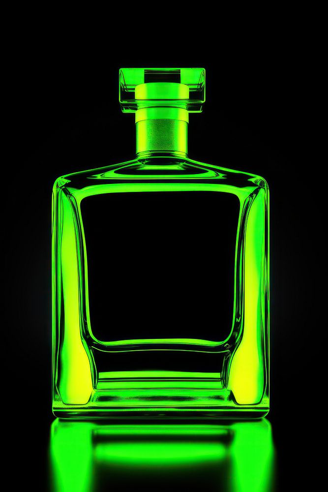 Whisky bottle in neon green color perfume whisky light.