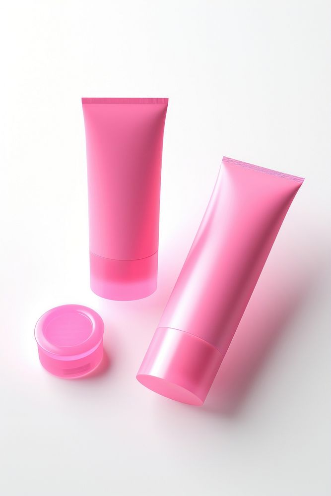 Pink cosmetic Tubes Mock-up cosmetics bottle white background. AI generated Image by rawpixel.