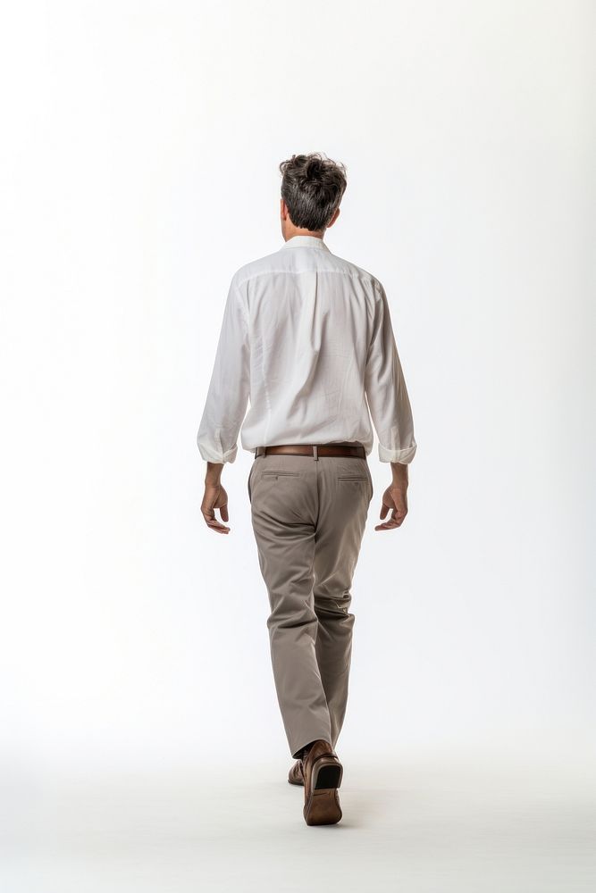A man walking in studio standing sleeve adult.