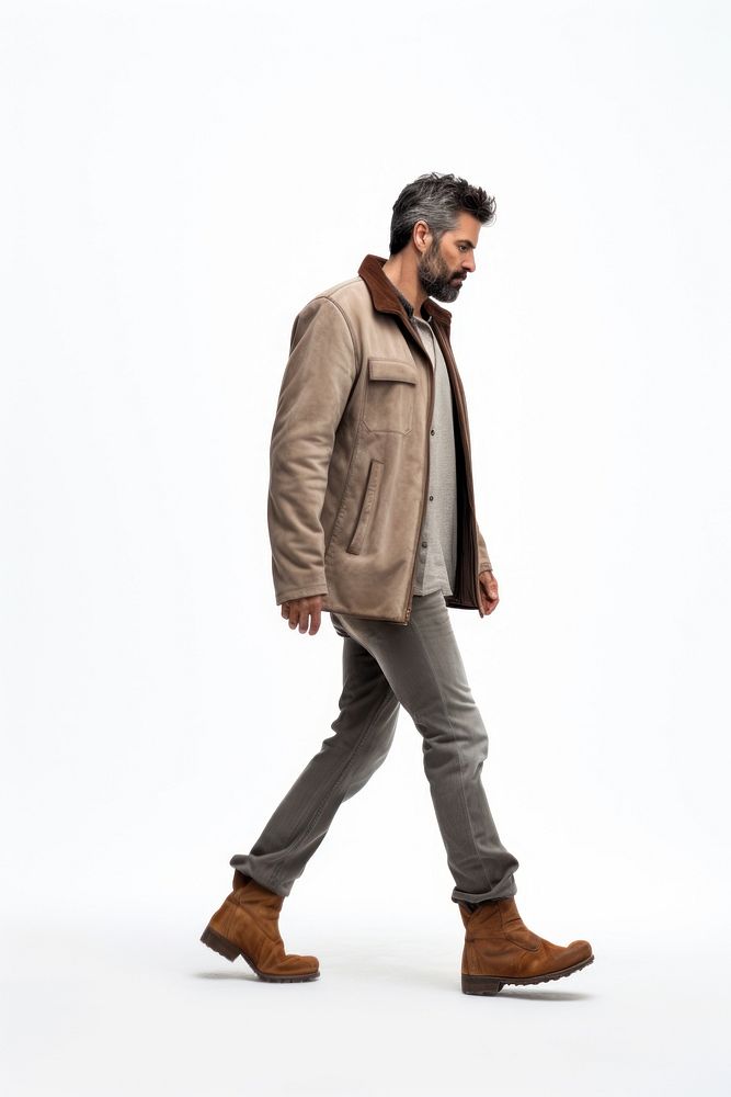 A man walking in studio footwear jacket adult.