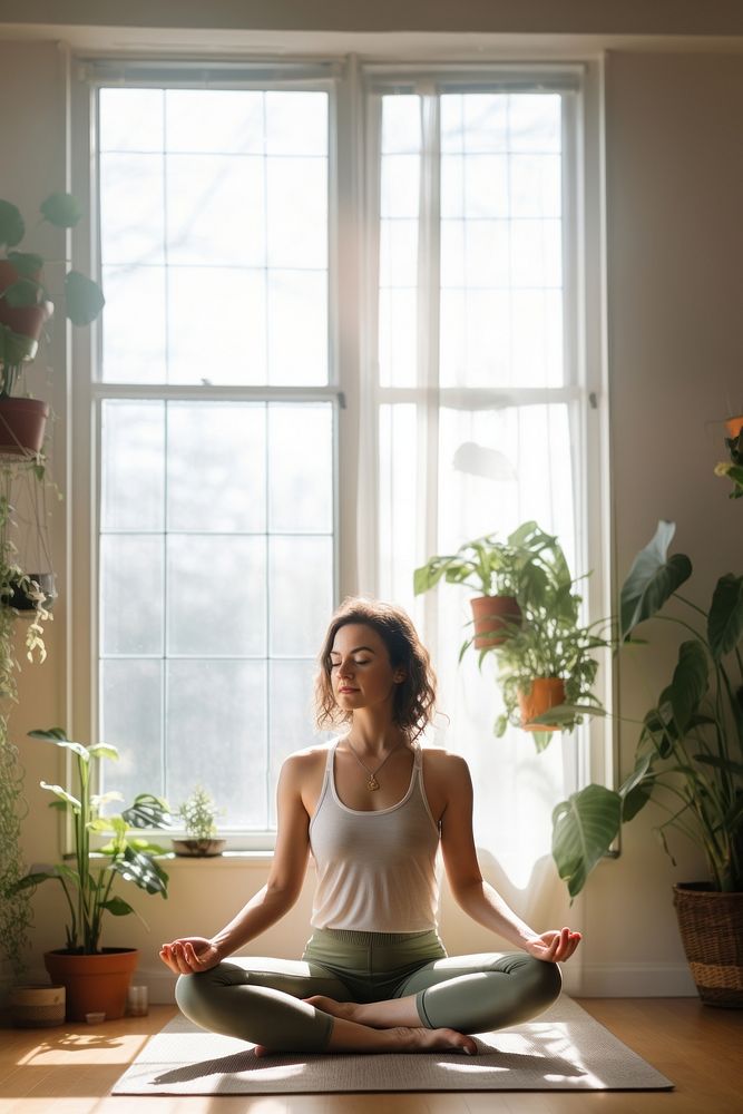Woman doing a yoga pose adult plant day.