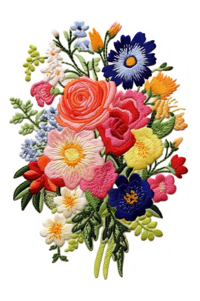 Flower bouquet embroidery pattern plant. 