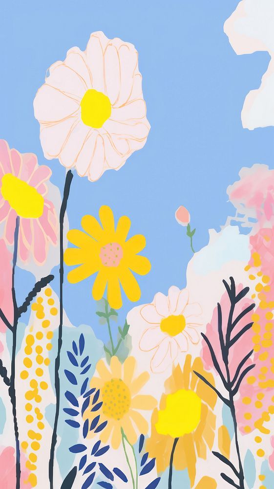 Memphis flower copyspace painting pattern plant. AI generated Image by rawpixel.