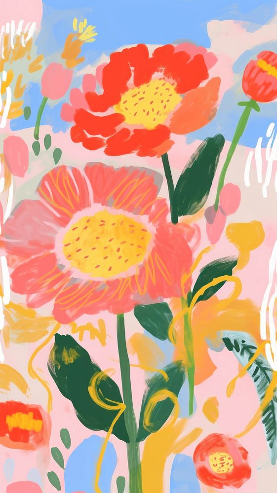 Memphis flower copyspace art abstract painting. AI generated Image by rawpixel.