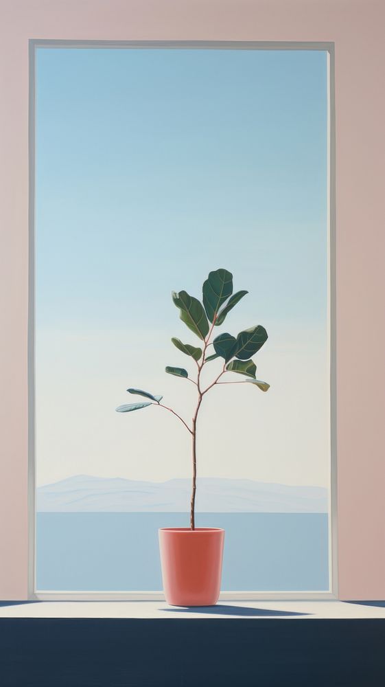 Potted leaf on the window with desert background windowsill plant tree.