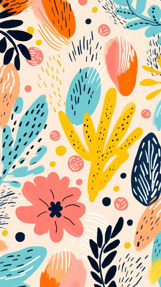 Memphis brush stroke botanical pattern art backgrounds creativity. AI generated Image by rawpixel.