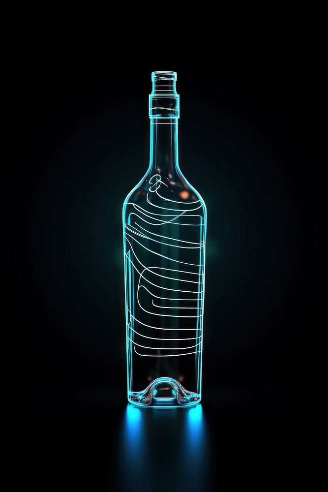 Wine bottle icon neon light glass drink illuminated.