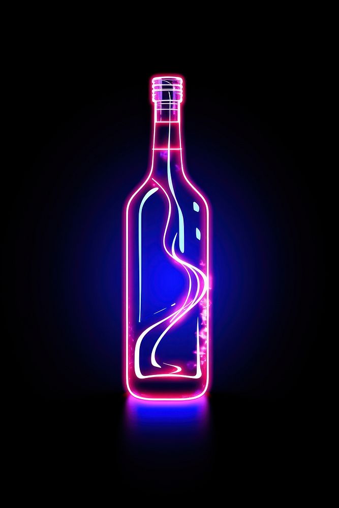 Wine bottle icon neon light drink illuminated refreshment.