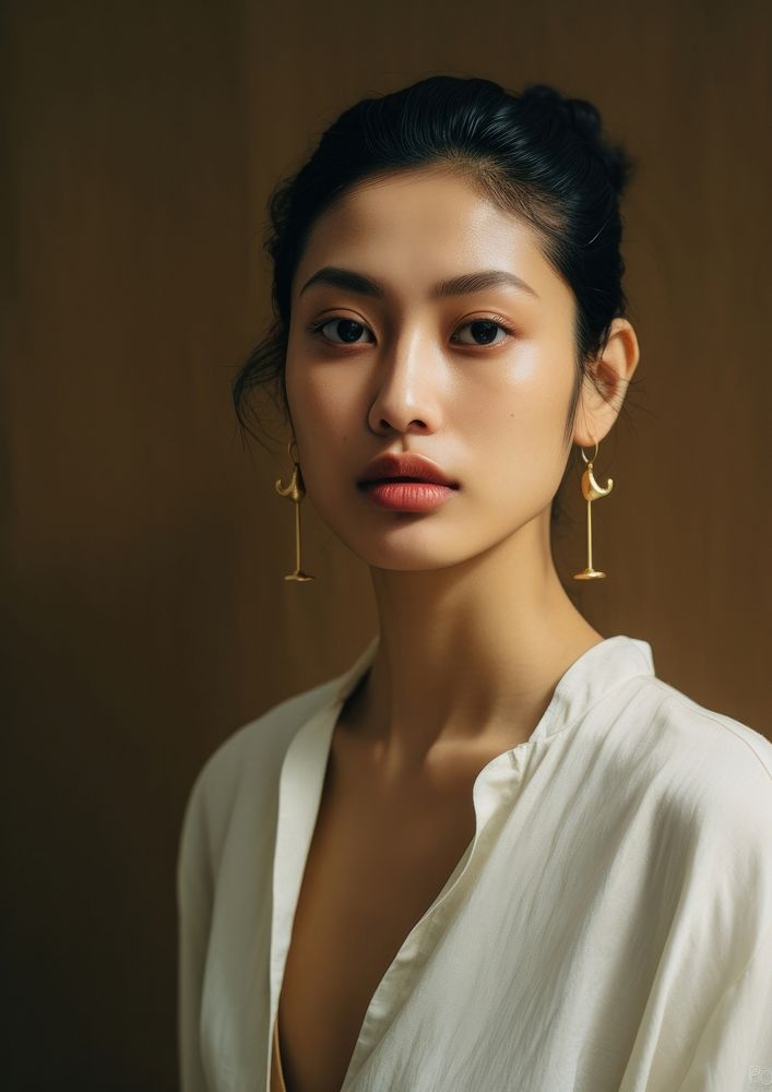 Vietnamese woman south east asian earring portrait jewelry.