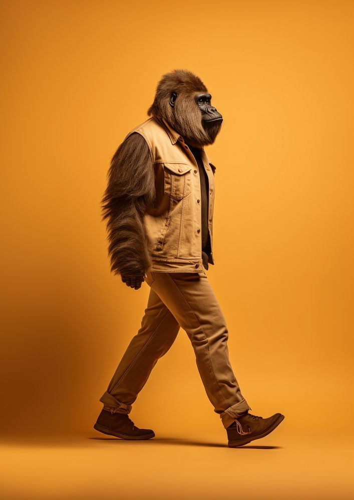 Gorilla animal walking mammal. AI generated Image by rawpixel.