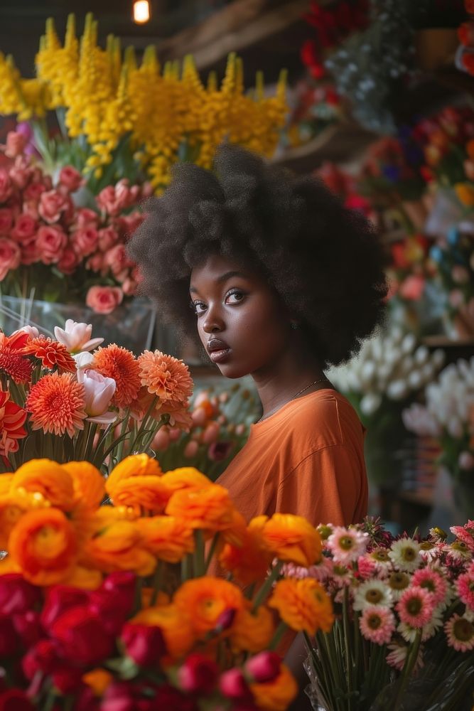 Multi ethnic florist at flower shop portrait plant adult.