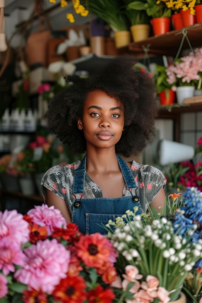Multi ethnic florist at flower shop portrait plant photo.