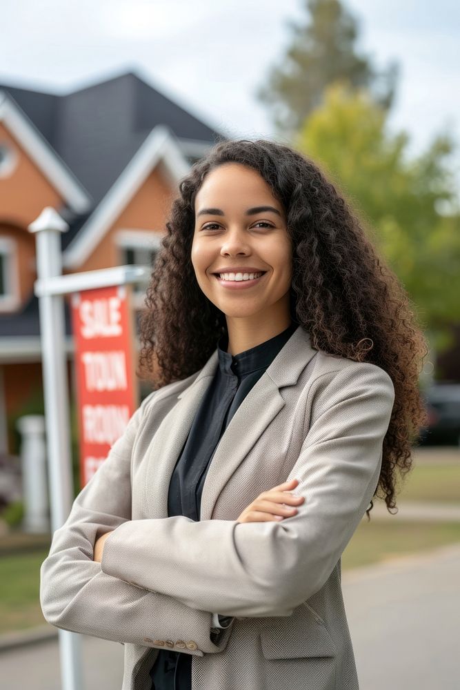 Multi ethnic real estate agent adult house smile.