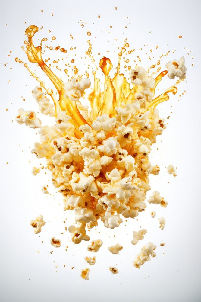 Popcorn food white background splattered. AI generated Image by rawpixel.