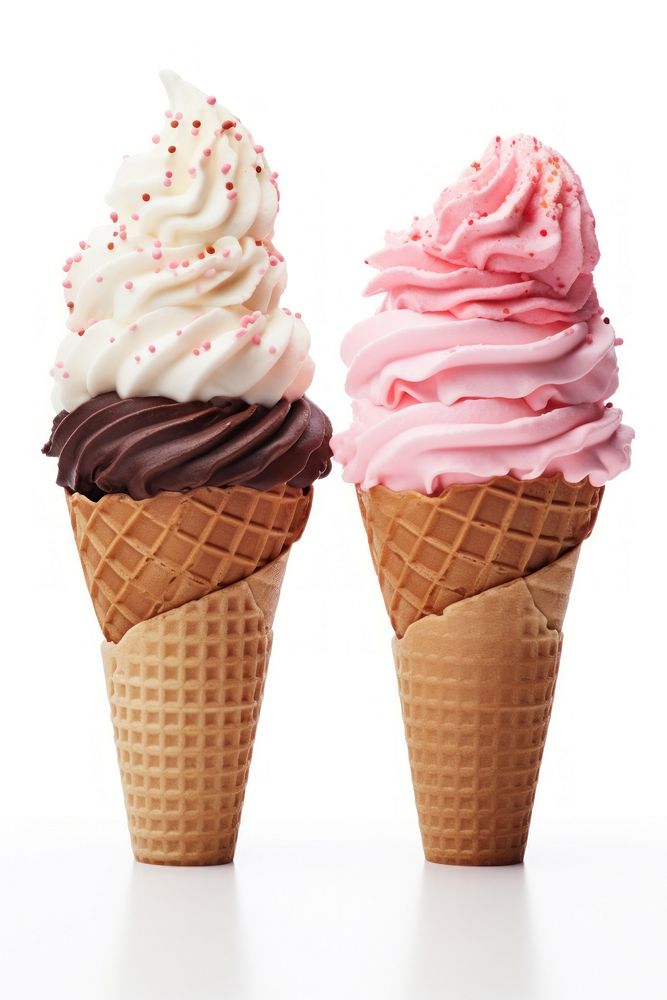 Soft serve ice cream cones dessert food white background.