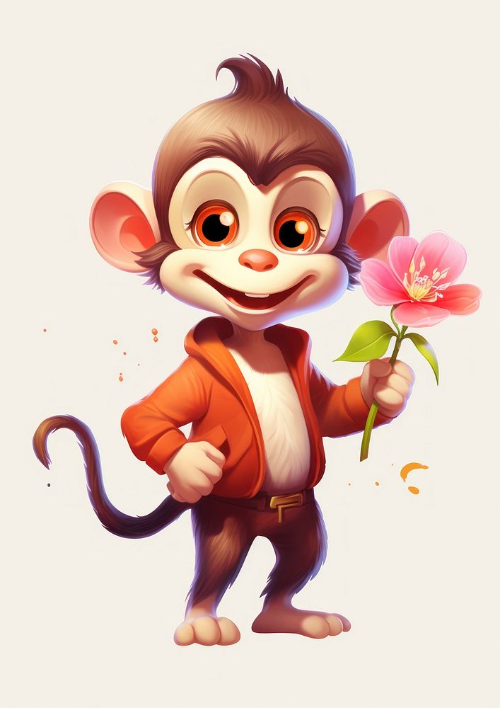Monkey cartoon animal flower. AI generated Image by rawpixel.