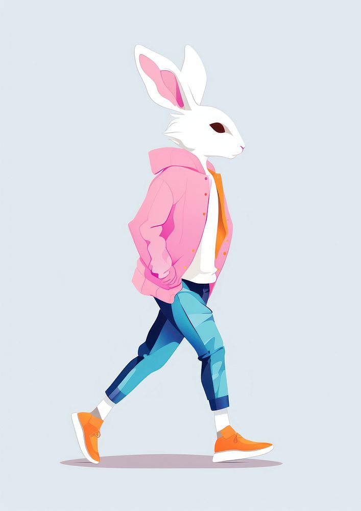 Rabit walking cartoon mammal. 