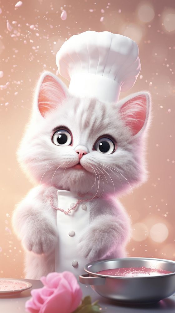 Cat chef dreamy wallpaper cartoon mammal kitten.