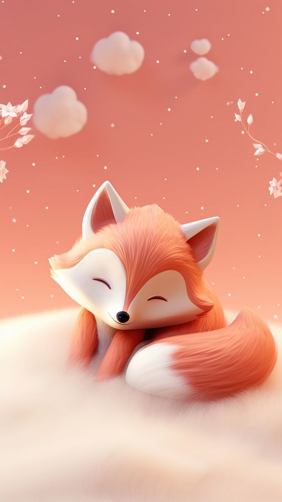 Red fox dreamy wallpaper cartoon animal figurine.