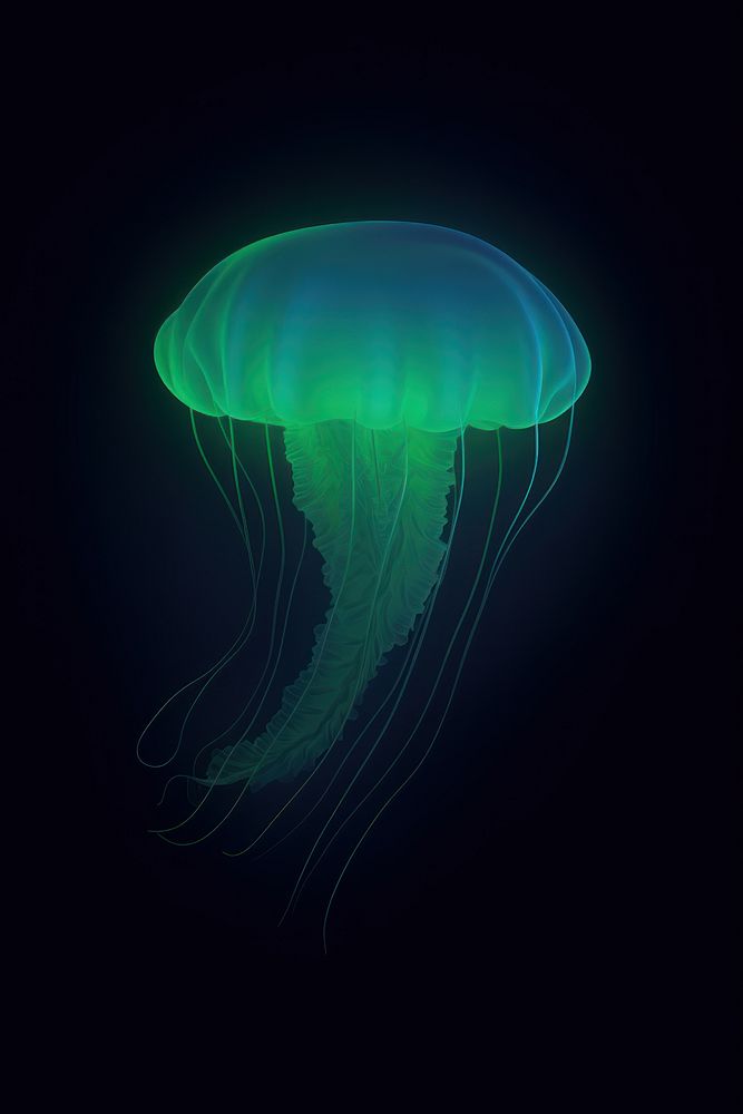 Abstact gradient illustration jellyfish nature night green.