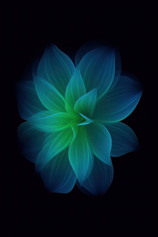 Abstract blurred gradient illustration blue flower pattern green inflorescence.