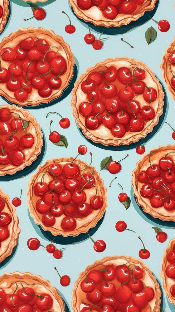 Cherry and pie pattern fruit food backgrounds.