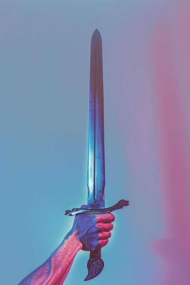 Hand holding sword dagger weapon weaponry.
