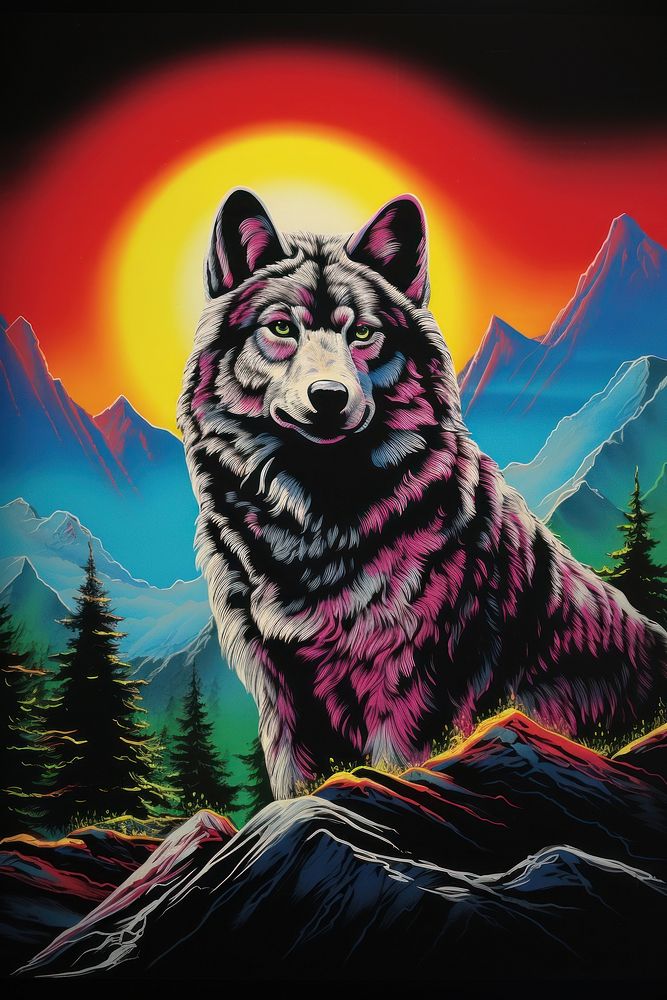 Wolf on hill art outdoors mammal.