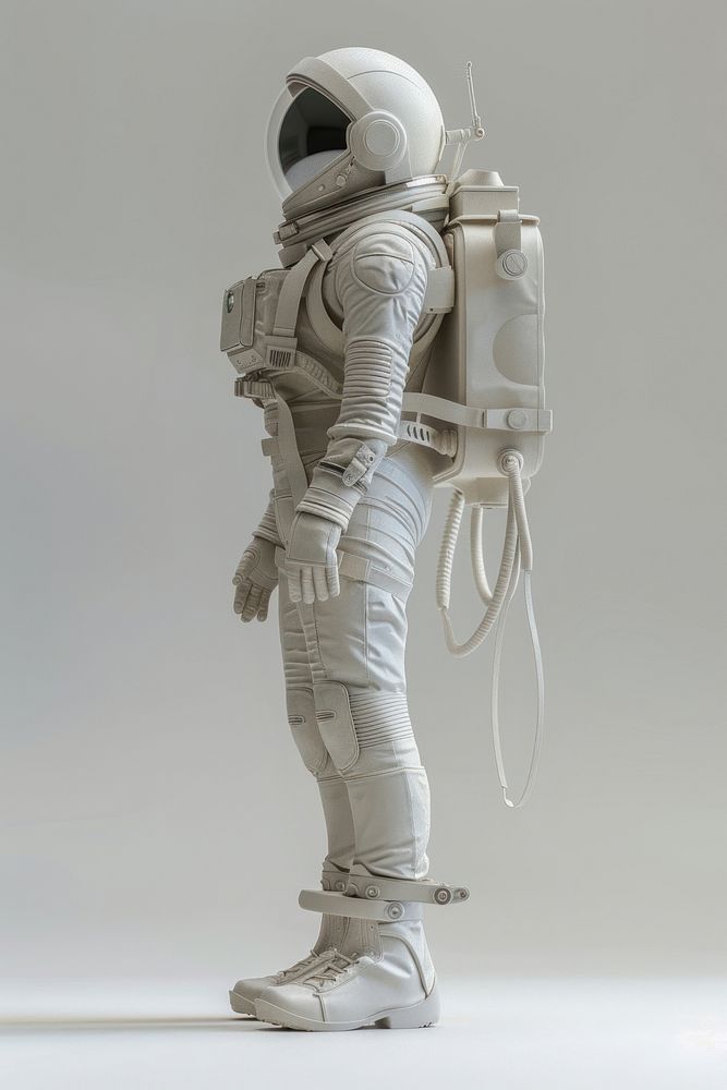 Female astronaut wearing spacesuit robot protection technology.