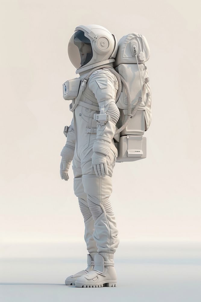 Female astronaut wearing spacesuit toy standing clothing.
