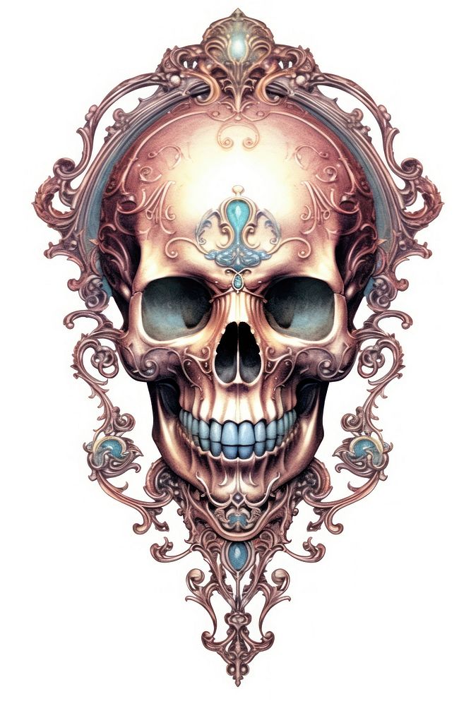 Baroque Skull ornate white background spirituality.