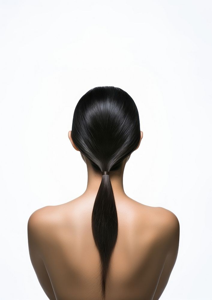 An Asian woman adult back white background.