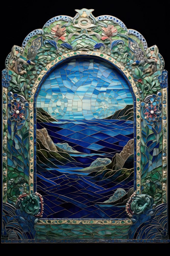 Ocean and mountain pattern mosaic art craft glass.