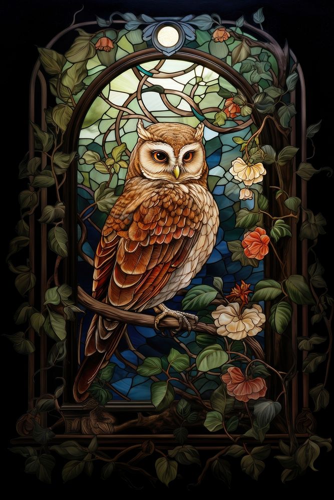 Owl and botanical pattern mosaic art animal craft.