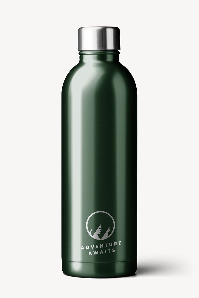 Green insulated water bottle mockup psd