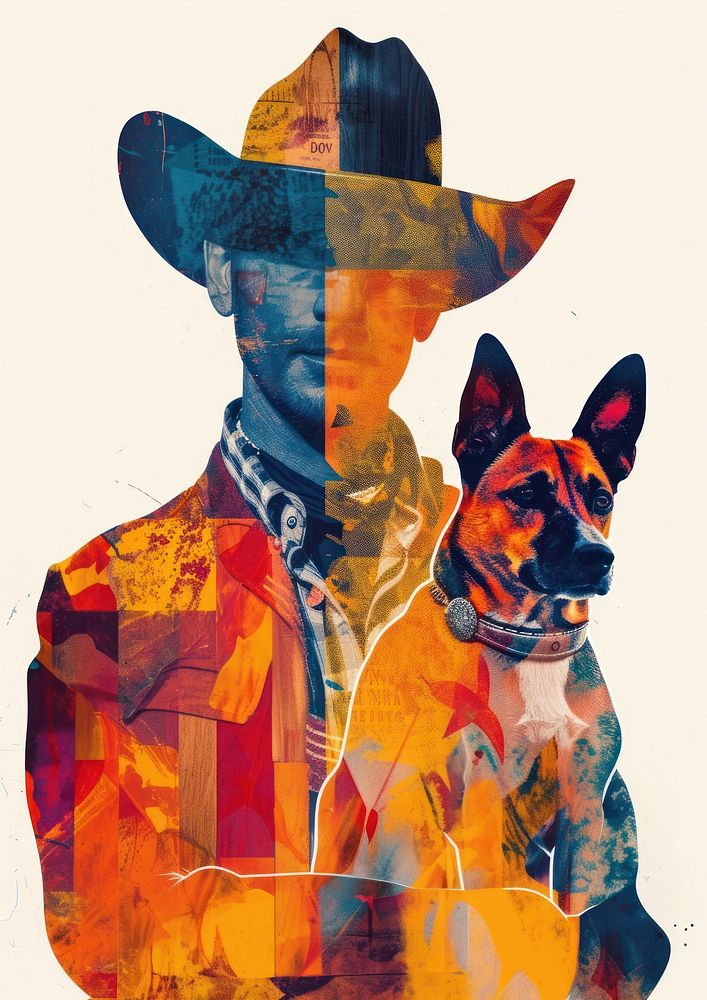 Cowboy painting collage mammal.