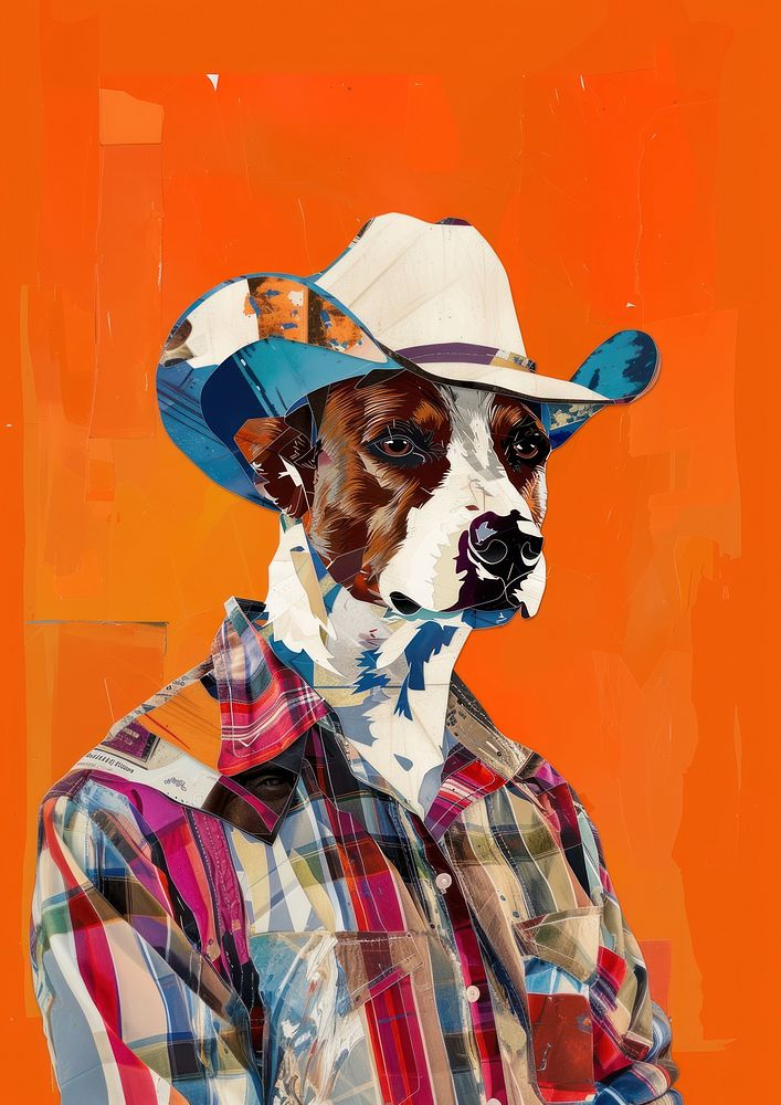 Cowboy painting portrait collage.