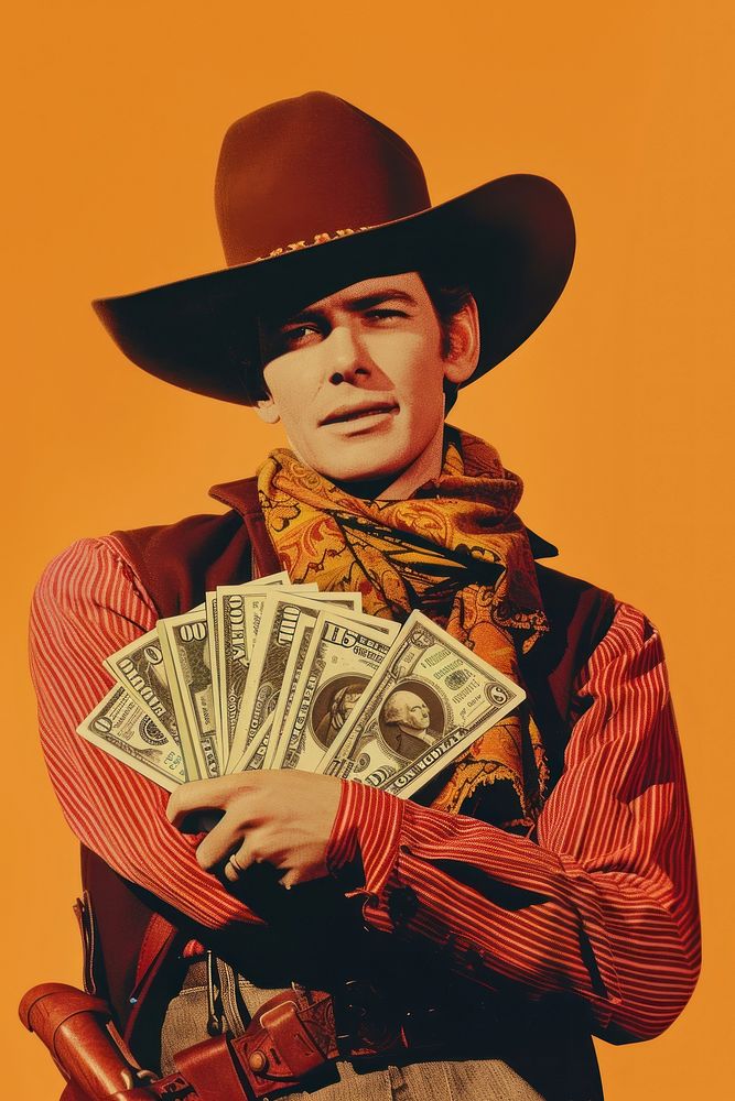 Cowboy with money and cards portrait cowboy photography.