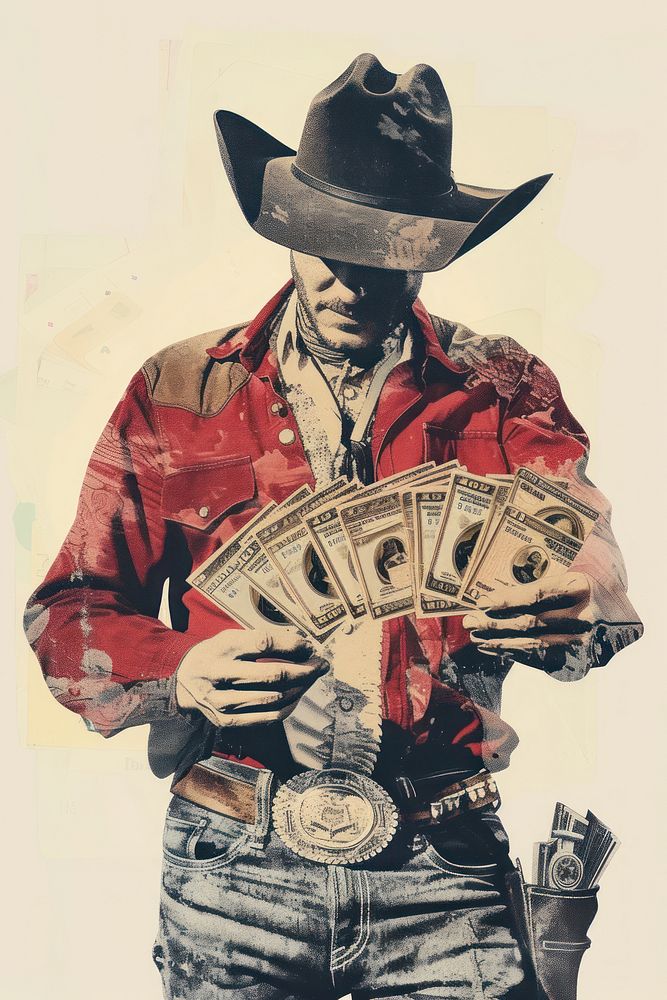 Cowboy with money and cards cowboy adult currency.