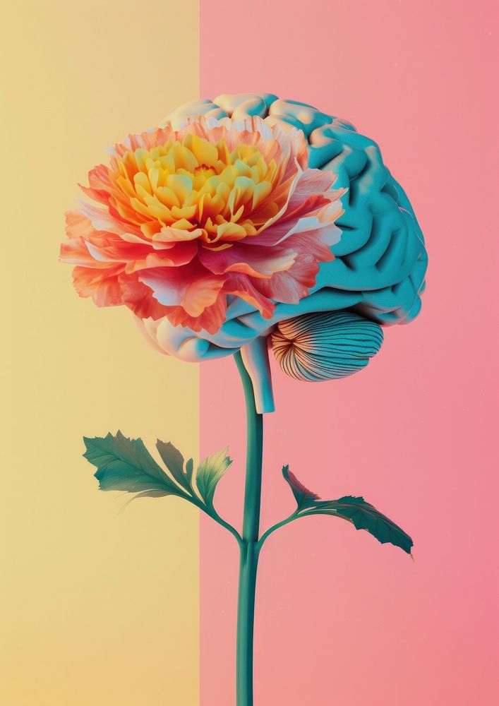 Brain with flower art dahlia petal.