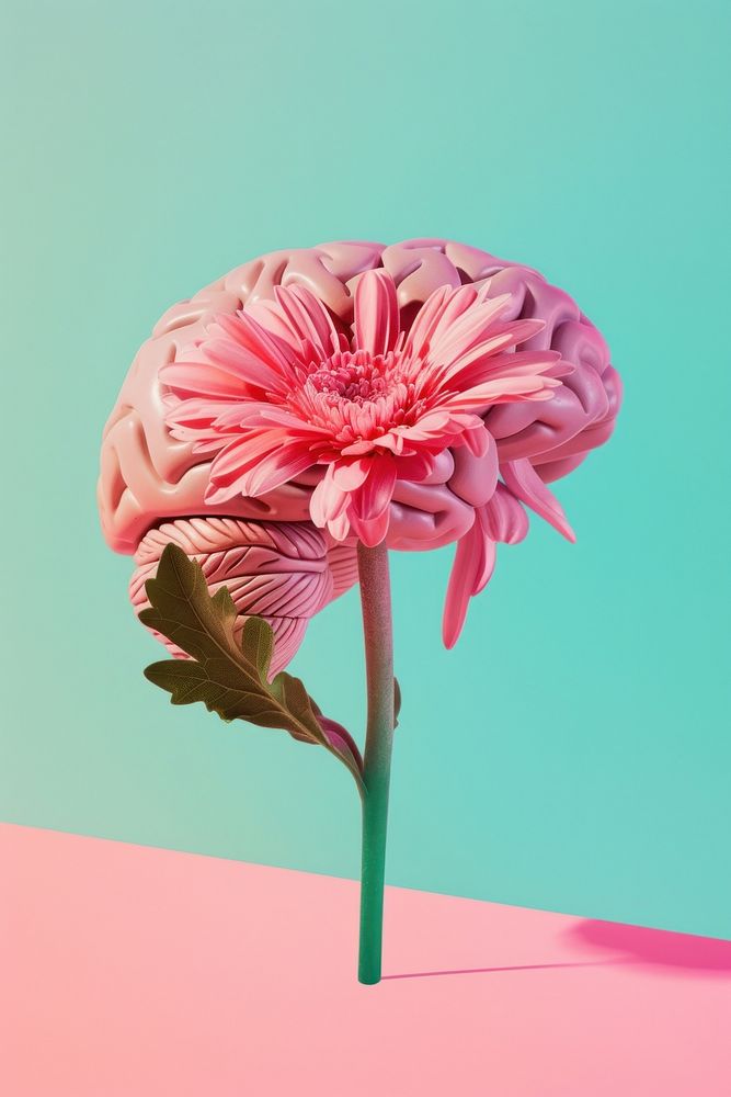 Brain with flower dahlia petal plant.